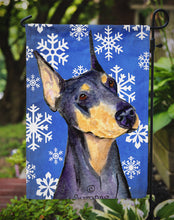 Load image into Gallery viewer, Doberman Winter Snowflakes Holiday Garden Flag – Decorative Outdoor Yard Flag