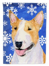 Load image into Gallery viewer, Bull Terrier Winter Snowflakes Holiday Flag Canvas House Size