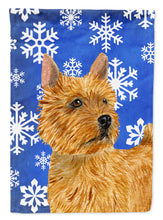 Load image into Gallery viewer, Norwich Terrier Winter Snowflakes Holiday Flag Canvas House Size