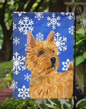 Load image into Gallery viewer, Norwich Terrier Winter Snowflakes Holiday Garden Flag – Decorative Outdoor Yard Flag