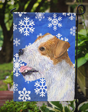 Load image into Gallery viewer, Jack Russell Terrier Winter Snowflakes Holiday Garden Flag – Decorative Outdoor Yard Flag