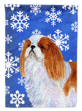Load image into Gallery viewer, English Toy Spaniel Winter Snowflakes Holiday Flag Canvas House Size