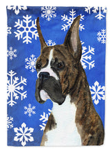 Load image into Gallery viewer, Boxer Winter Snowflakes Holiday Flag Canvas House Size