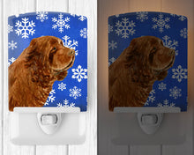 Load image into Gallery viewer, Sussex Spaniel Winter Snowflakes Holiday Ceramic Night Light SS4648CNL