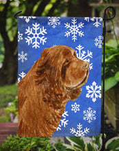Load image into Gallery viewer, Sussex Spaniel Winter Snowflakes Holiday Garden Flag – Decorative Outdoor Yard Flag