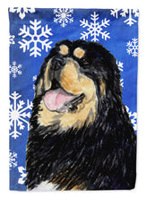 Load image into Gallery viewer, Tibetan Mastiff Winter Snowflakes Holiday Flag Canvas House Size