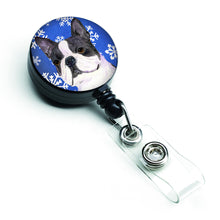 Load image into Gallery viewer, Boston Terrier Winter Snowflakes Holiday Retractable Badge Reel SS4654BR