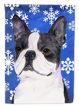 Load image into Gallery viewer, Boston Terrier Winter Snowflakes Holiday Flag Canvas House Size