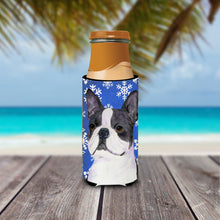 Load image into Gallery viewer, Boston Terrier Winter Snowflakes Holiday Slim Can Hugger – Fun &amp; Functional Drink Coolers SS4654MUK