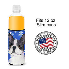 Load image into Gallery viewer, Boston Terrier Winter Snowflakes Holiday Slim Can Hugger – Fun &amp; Functional Drink Coolers SS4654MUK