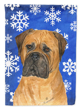 Load image into Gallery viewer, Bullmastiff Winter Snowflakes Holiday Garden Flag – Decorative Outdoor Yard Flag