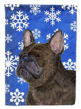 Load image into Gallery viewer, French Bulldog Winter Snowflakes Holiday Flag Canvas House Size