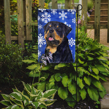 Load image into Gallery viewer, Rottweiler Winter Snowflakes Holiday Garden Flag – Decorative Outdoor Yard Flag