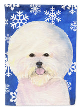 Load image into Gallery viewer, Bichon Frise Winter Snowflakes Holiday Garden Flag – Decorative Outdoor Yard Flag
