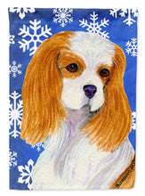 Load image into Gallery viewer, Cavalier Spaniel Winter Snowflakes Holiday Flag Canvas House Size