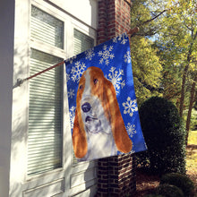 Load image into Gallery viewer, Basset Hound Winter Snowflakes Holiday Flag Canvas House Size