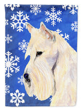 Load image into Gallery viewer, Scottish Terrier Winter Snowflakes Holiday Flag Canvas House Size