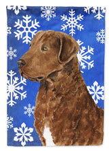 Load image into Gallery viewer, Chesapeake Bay Retriever Winter Snowflakes Holiday Flag Canvas House Size