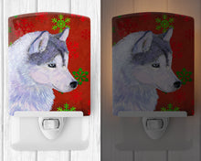 Load image into Gallery viewer, Siberian Husky Red Green Snowflake Holiday Christmas Ceramic Night Light SS4671CNL