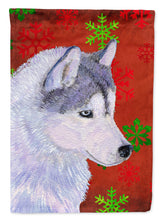 Load image into Gallery viewer, Siberian Husky Red Green Snowflake Holiday Christmas Garden Flag – Decorative Outdoor Yard Flag