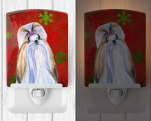 Load image into Gallery viewer, Shih Tzu Red and Green Snowflakes Holiday Christmas Ceramic Night Light SS4672CNL