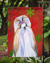 Load image into Gallery viewer, Shih Tzu Red and Green Snowflakes Holiday Christmas Garden Flag – Decorative Outdoor Yard Flag