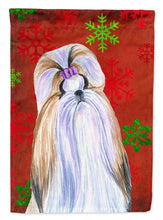 Load image into Gallery viewer, Shih Tzu Red and Green Snowflakes Holiday Christmas Garden Flag – Decorative Outdoor Yard Flag