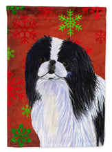 Load image into Gallery viewer, Japanese Chin Red and Green Snowflakes Holiday Christmas Garden Flag – Decorative Outdoor Yard Flag