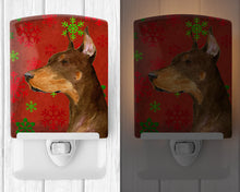 Load image into Gallery viewer, Doberman Red and Green Snowflakes Holiday Christmas Ceramic Night Light SS4675CNL