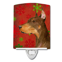 Load image into Gallery viewer, Doberman Red and Green Snowflakes Holiday Christmas Ceramic Night Light SS4675CNL