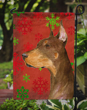 Load image into Gallery viewer, Doberman Red and Green Snowflakes Holiday Christmas Garden Flag – Decorative Outdoor Yard Flag