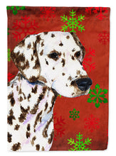 Load image into Gallery viewer, Dalmatian Red and Green Snowflakes Holiday Christmas Flag Canvas House Size