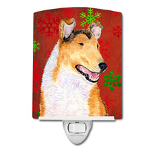 Load image into Gallery viewer, Collie Smooth Red Green Snowflakes Christmas Ceramic Night Light SS4677CNL