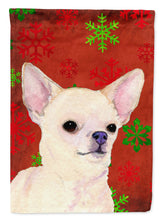 Load image into Gallery viewer, Chihuahua Red and Green Snowflakes Holiday Christmas Garden Flag – Decorative Outdoor Yard Flag