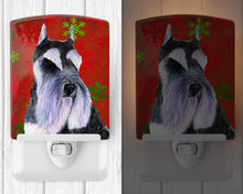 Load image into Gallery viewer, Schnauzer Red and Green Snowflakes Holiday Christmas Ceramic Night Light SS4684CNL