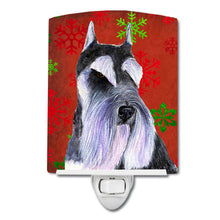 Load image into Gallery viewer, Schnauzer Red and Green Snowflakes Holiday Christmas Ceramic Night Light SS4684CNL