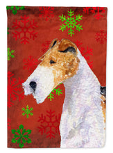 Load image into Gallery viewer, Fox Terrier Red and Green Snowflakes Holiday Christmas Garden Flag – Decorative Outdoor Yard Flag