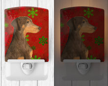 Load image into Gallery viewer, Doberman Red and Green Snowflakes Holiday Christmas Ceramic Night Light SS4686CNL