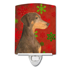Load image into Gallery viewer, Doberman Red and Green Snowflakes Holiday Christmas Ceramic Night Light SS4686CNL