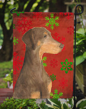 Load image into Gallery viewer, Doberman Red and Green Snowflakes Holiday Christmas Garden Flag – Decorative Outdoor Yard Flag