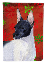 Load image into Gallery viewer, Rat Terrier Red and Green Snowflakes Holiday Christmas Flag Canvas House Size