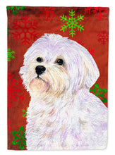 Load image into Gallery viewer, Maltese Red and Green Snowflakes Holiday Christmas Flag Canvas House Size