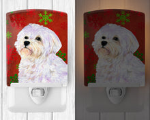 Load image into Gallery viewer, Maltese Red and Green Snowflakes Holiday Christmas Ceramic Night Light SS4688CNL