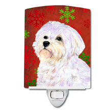Load image into Gallery viewer, Maltese Red and Green Snowflakes Holiday Christmas Ceramic Night Light SS4688CNL