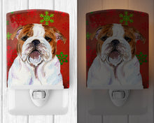 Load image into Gallery viewer, Bulldog English Red and Green Snowflakes Holiday Christmas Ceramic Night Light SS4691CNL