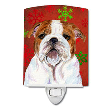 Load image into Gallery viewer, Bulldog English Red and Green Snowflakes Holiday Christmas Ceramic Night Light SS4691CNL
