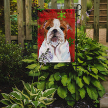 Load image into Gallery viewer, Bulldog English Red and Green Snowflakes Holiday Christmas Garden Flag – Decorative Outdoor Yard Flag