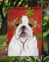 Load image into Gallery viewer, Bulldog English Red and Green Snowflakes Holiday Christmas Garden Flag – Decorative Outdoor Yard Flag