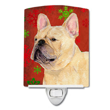 Load image into Gallery viewer, French Bulldog Red and Green Snowflakes Holiday Christmas Ceramic Night Light SS4692CNL