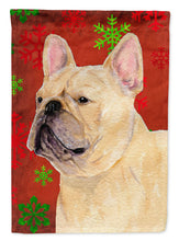 Load image into Gallery viewer, French Bulldog Red and Green Snowflakes Holiday Christmas Garden Flag – Decorative Outdoor Yard Flag